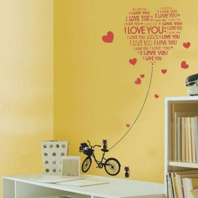 Love You Heart, Flower Bicycle and Cat Wall Decal